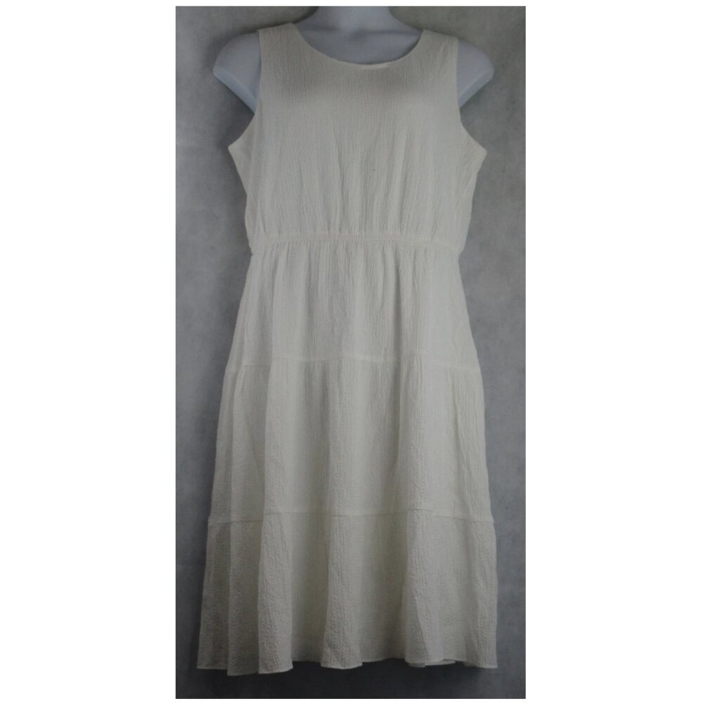 NWT AK Anne Klein Women's Scoop-Neck Sleeveless Tiered Midi Dress, White, PXL